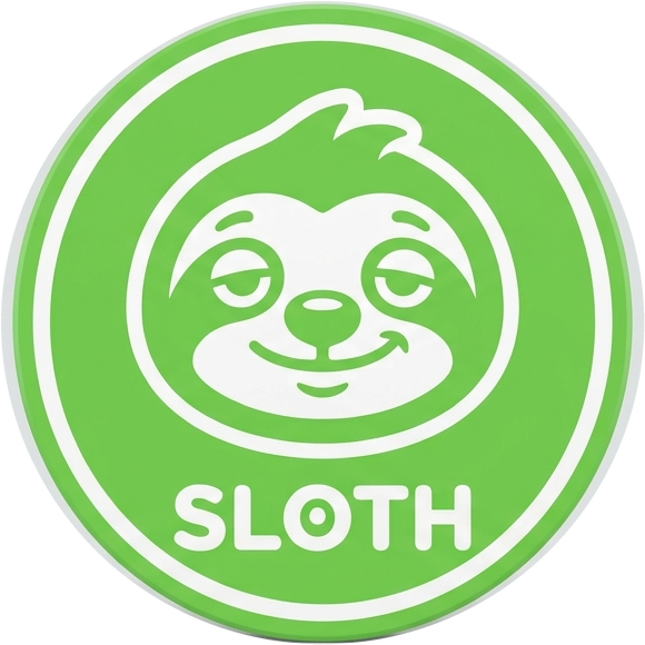 SLOTH coin — a smiling sloth on a green token